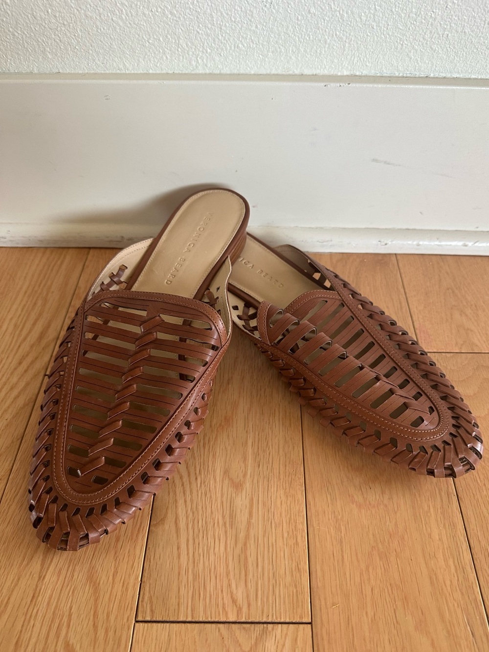 Veronica Beard Brown Woven Leather Slip-On Loafer Mules Size 10